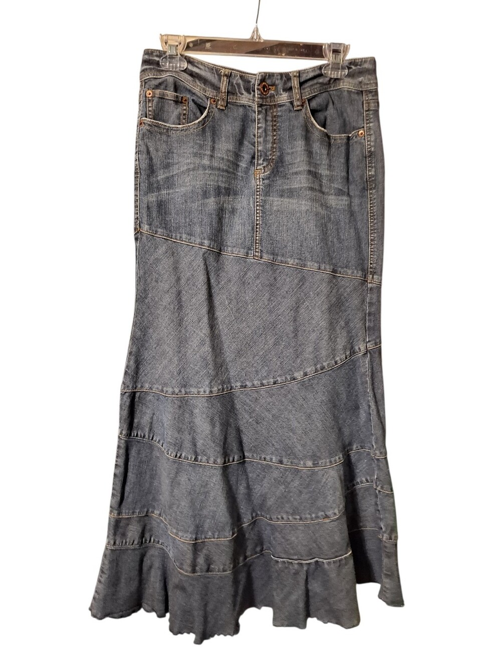 DKNY Blue- Gray Denim A-Line MAXI  Skirt